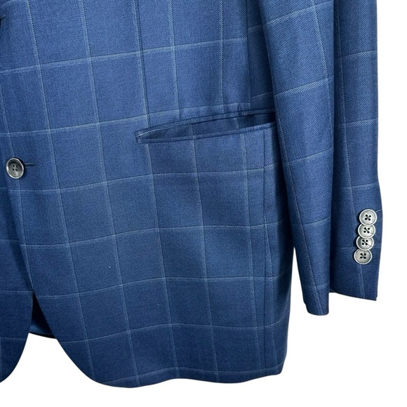 CREMIEUX Loro Piano 44L Blue Wool Windowpane 2 Button Sports Coat Jacket - Picture 2 of 9
